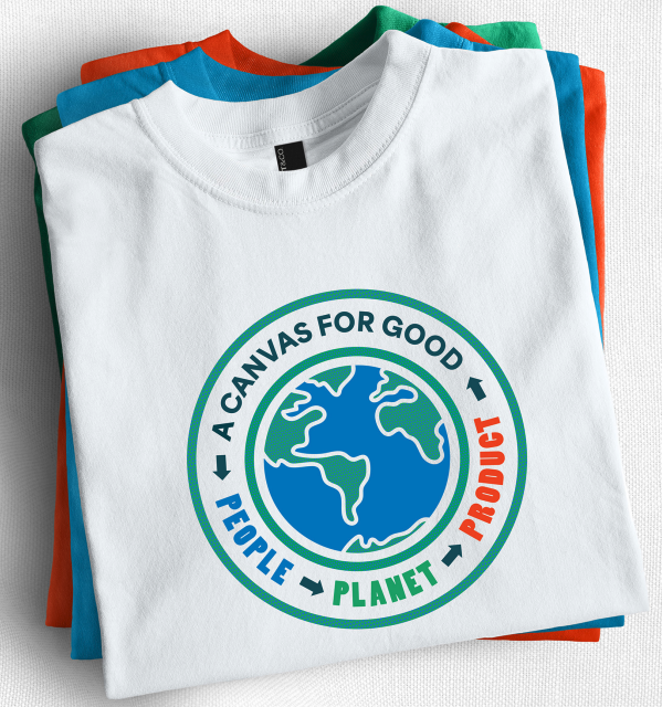 stack of t-shirts with sanmar's sustainability project logo